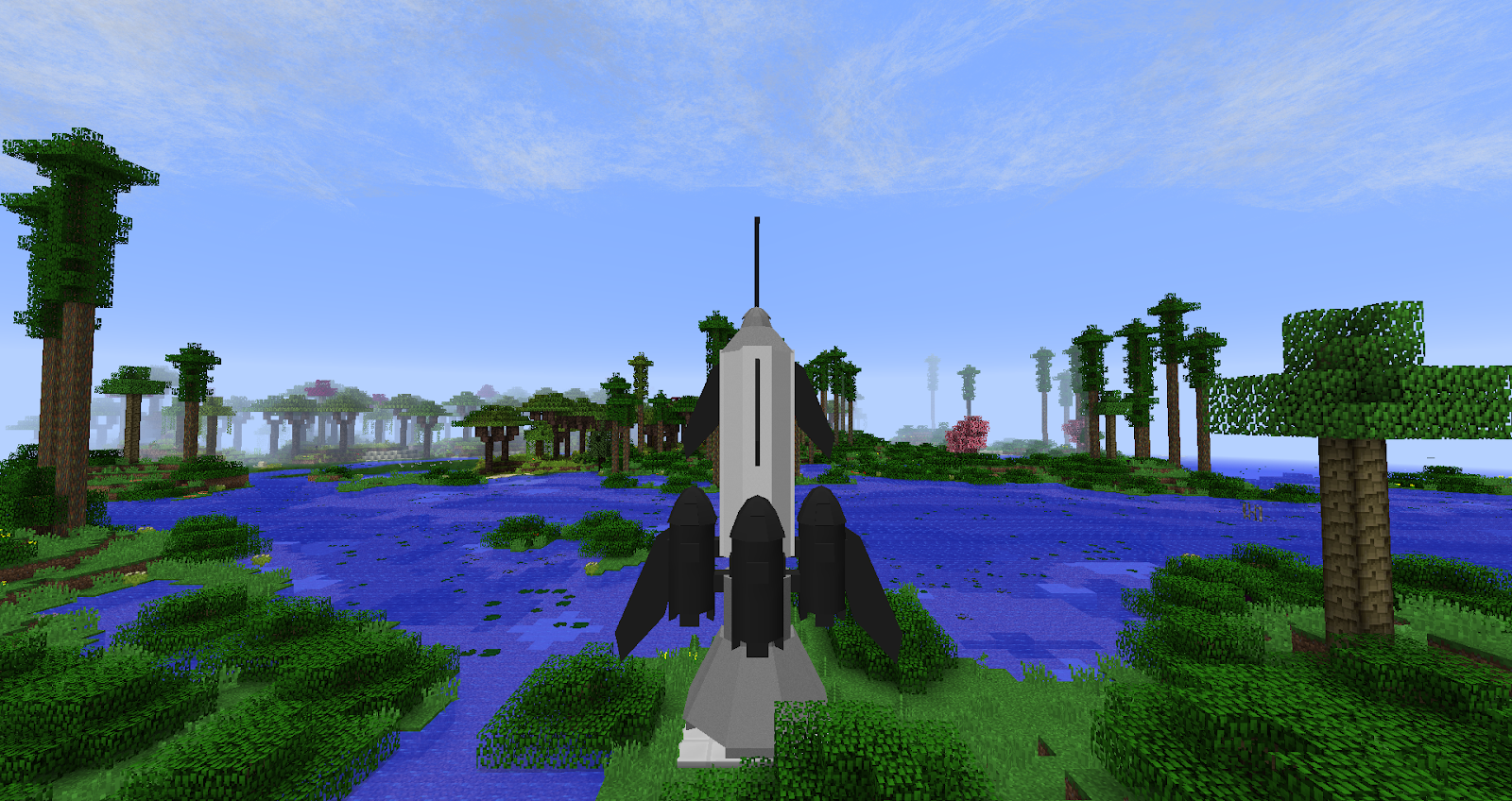 Una captura de pantalla del modpack que muestra un misil de nivel 10 en la plataforma de lanzamiento, que aún no se ha lanzado