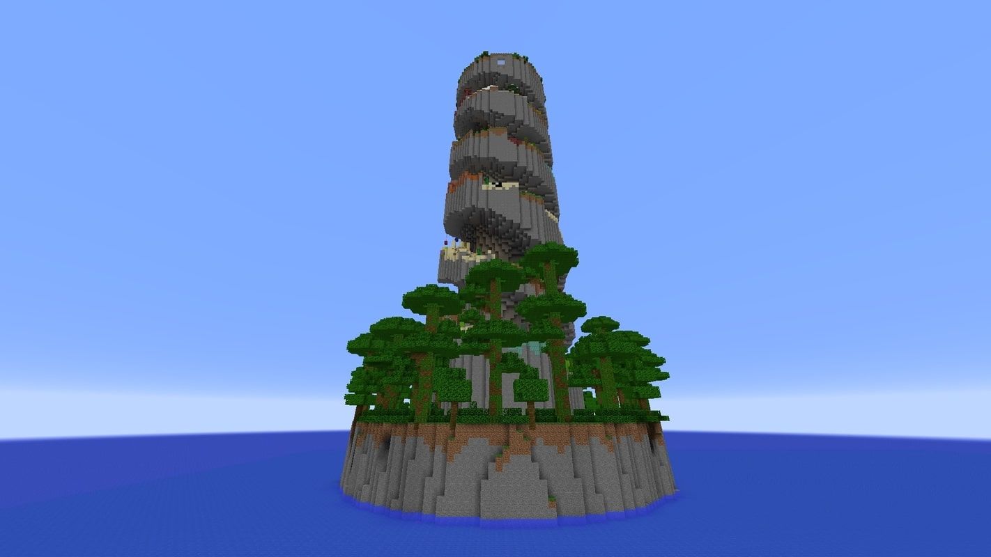 A screenshot showing the map from a distance, with the pillar spiralling into the sky
