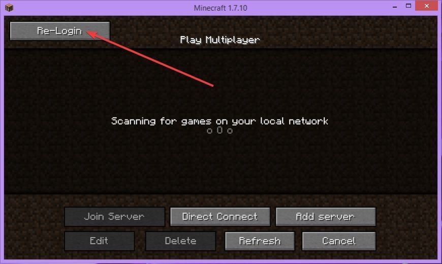 Una captura de pantalla que muestra el botón del modo ReAuth en el cliente del juego de Minecraft, que permite a los jugadores "volver a iniciar sesión" sin cerrar su cliente