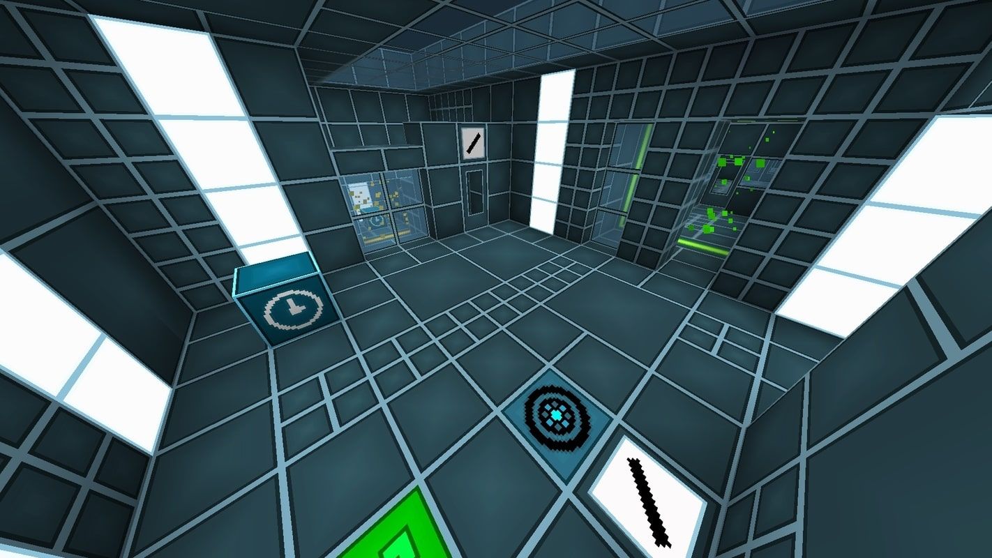 A screenshot from the puzzle map showing one of the puzzle rooms with custom items and a custom resource pack